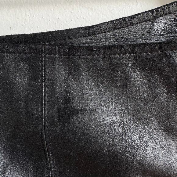 Vintage Black Bonded Leather High Waist A-Line Midi Skirt - Picture 7 of 8